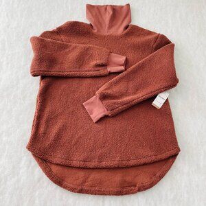 NWT Jockey Womens Brown Sherpa Fleece Cowl Neck Cozy Tunic Sweatshirt Size L